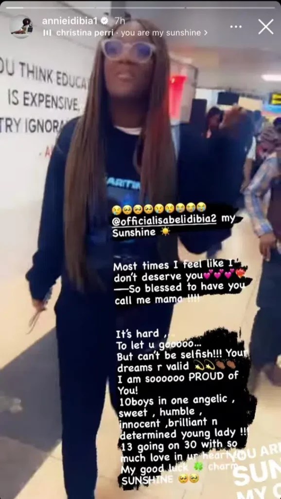 “It’s Hard To Let You Go” — Annie Idibia Emotional As Daughter, Isabel, Jets Out Of Nigeria