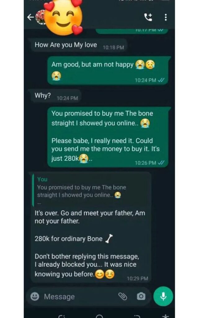“Go And Meet Your Father” – Man Dumps Girlfriend After She Demanded N280k For Bone Straight Hair